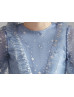 Elbow Sleeves Blue Sparkle Star Tulle Flower Girl Dress